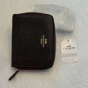 Coach Dark Brown Leather Zip Wallet